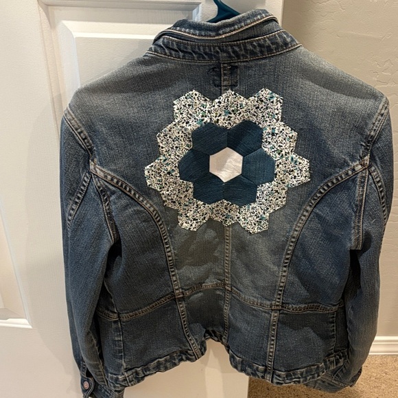 mommajsews Jackets & Blazers - Upcycled Denim Jacket with Floral Patch